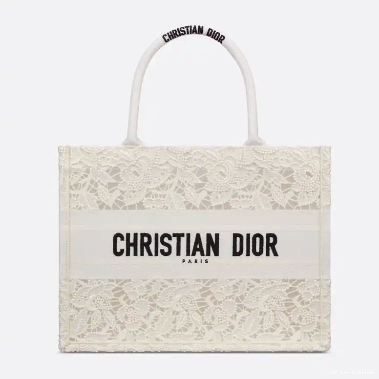 D-Lace White Motif Canvas Macrame Dior Tote Book 0506 Luxury